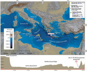 Carta in rilievo della topografia / batimetria del Mediterraneo centro-orientale Mare: Batimetria globale e dati di elevazione da SRTM30_PLUS (Becker et al, 2009.).